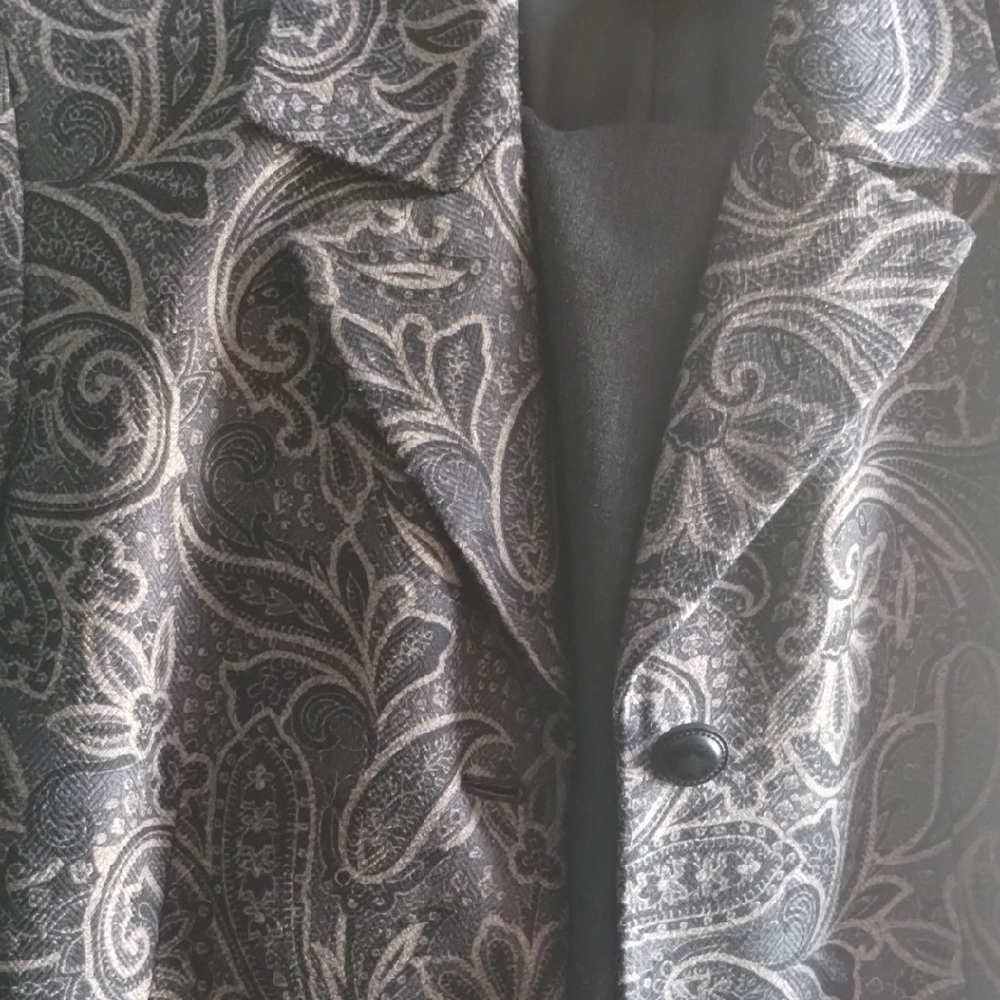 Kasper Black and Gold Paisley Suit Jacket With Black Pencil Skirt